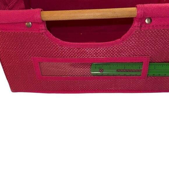Pink Foldable Storage Bin With Wooden Carry Handles 13" x 9" - Picture 8 of 8
